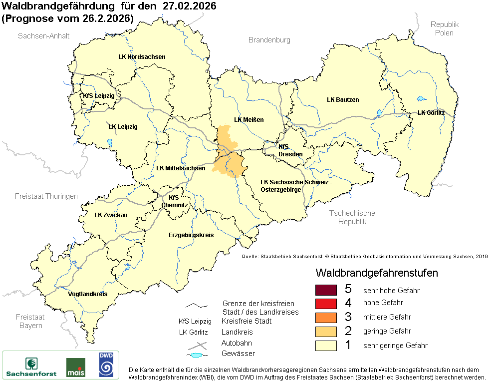 Waldbrandgefährdung Sachsen