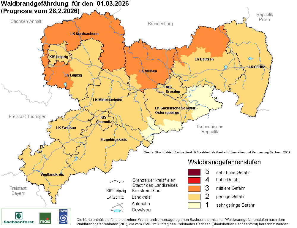 Waldbrandgefährdung Sachsen