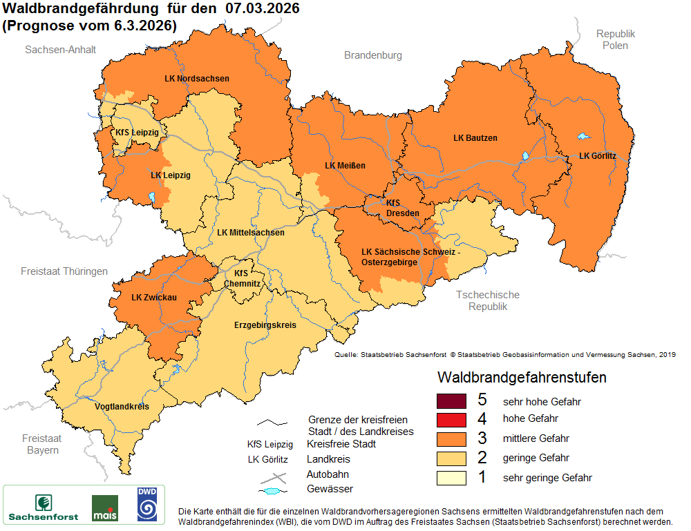 Waldbrandgefährdung Sachsen