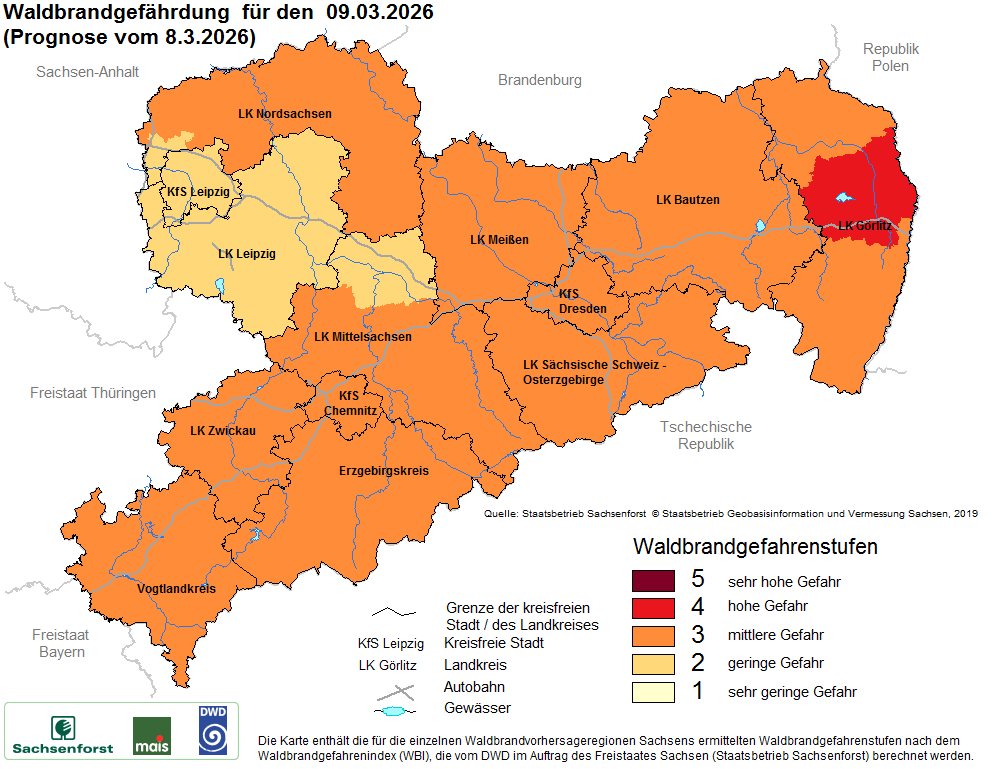 Waldbrandgefährdung Sachsen