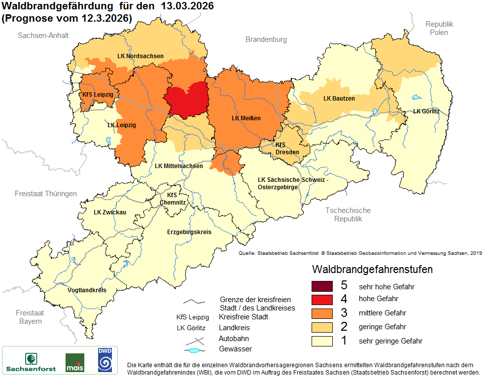 Waldbrandgefährdung Sachsen