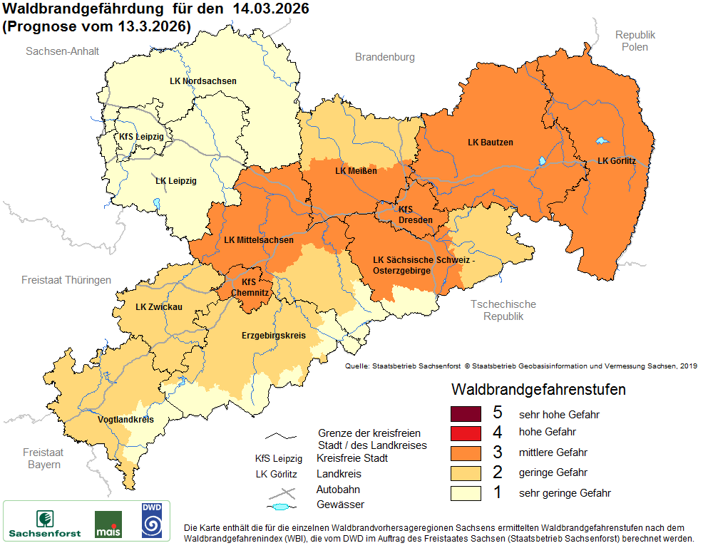Waldbrandgefährdung Sachsen