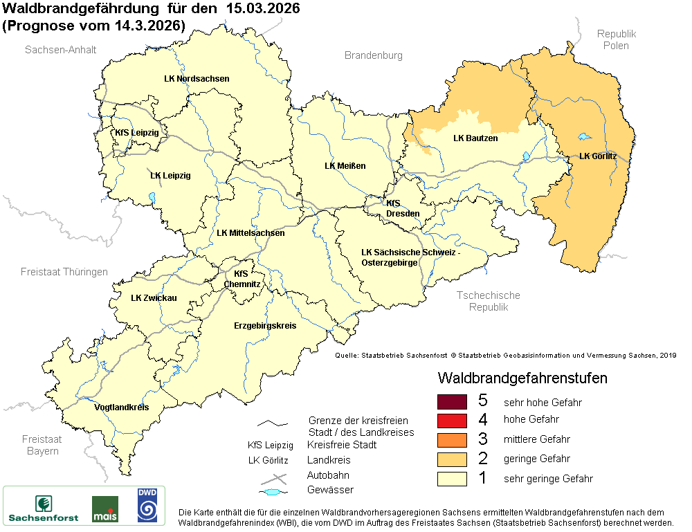 Waldbrandgefährdung Sachsen