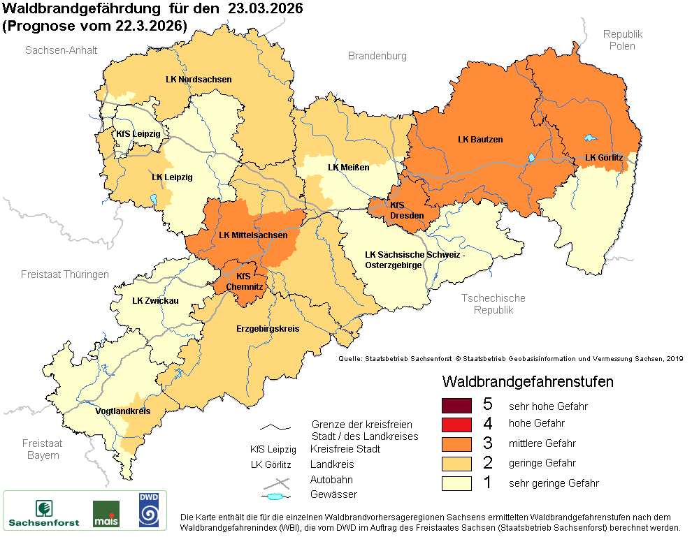 Waldbrandgefährdung Sachsen