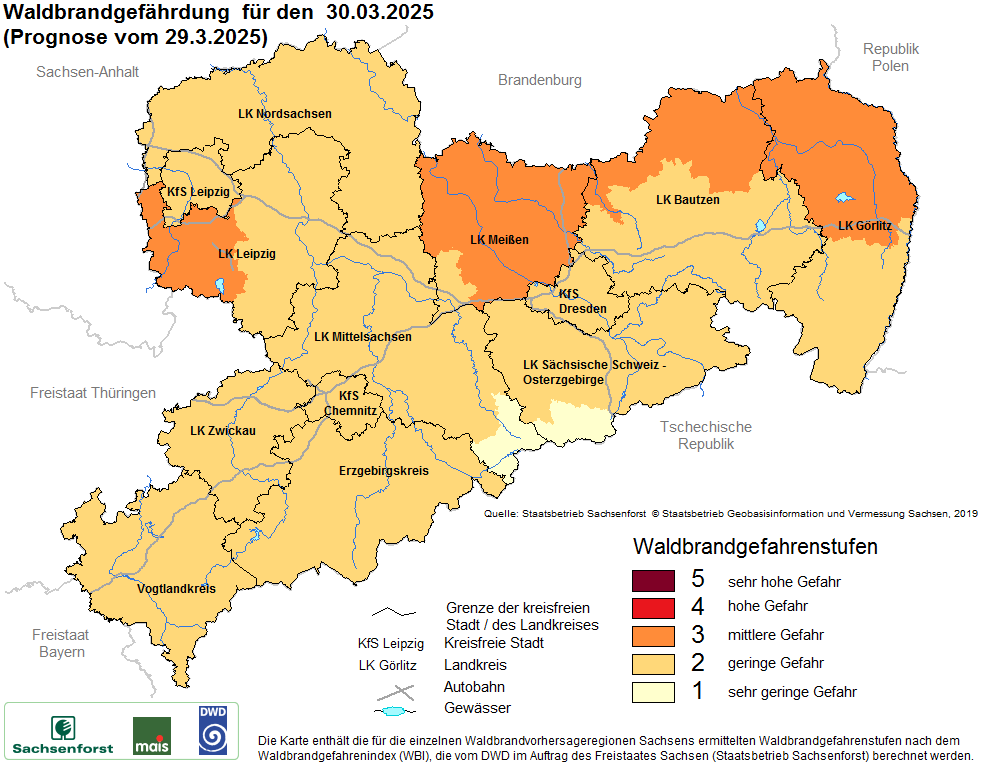 Waldbrandgefährdung Sachsen