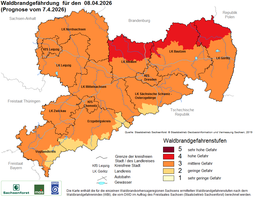 Waldbrandgefährdung Sachsen