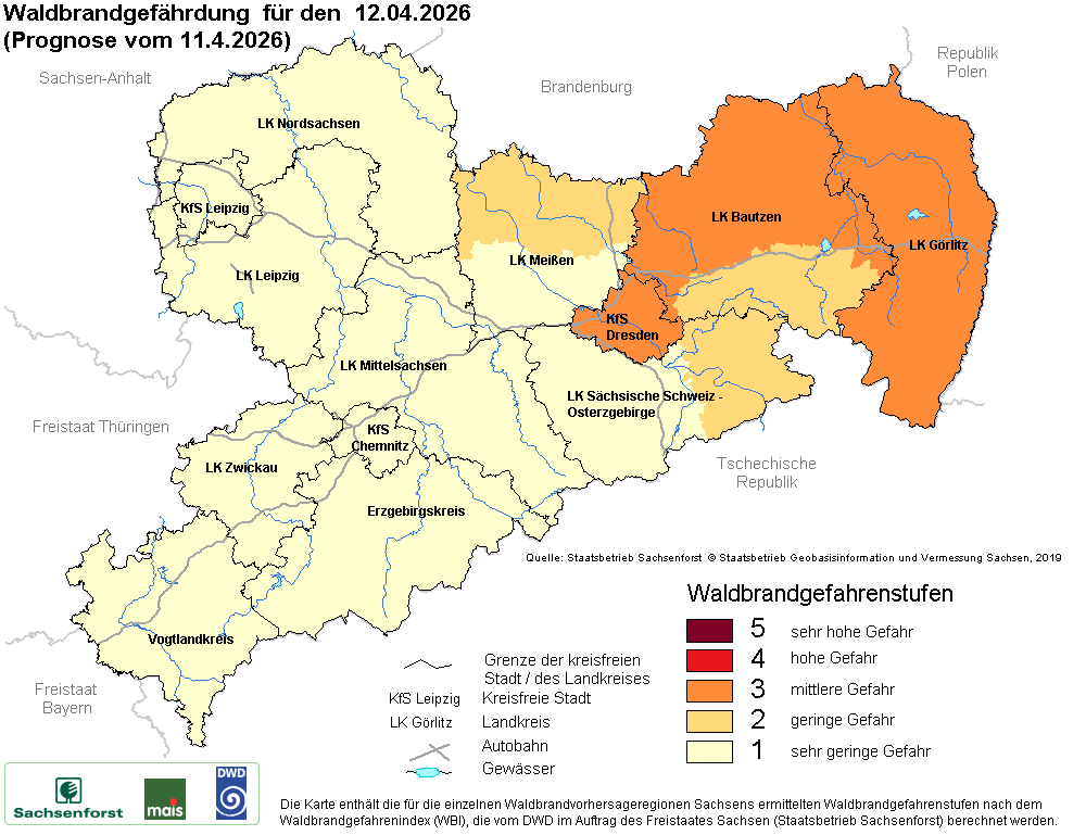 Waldbrandgefährdung Sachsen