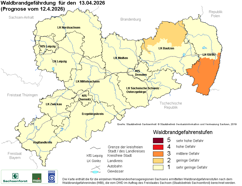 Waldbrandgefährdung Sachsen