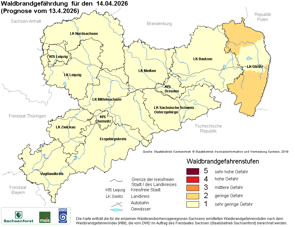 Waldbrandgefährdung Sachsen