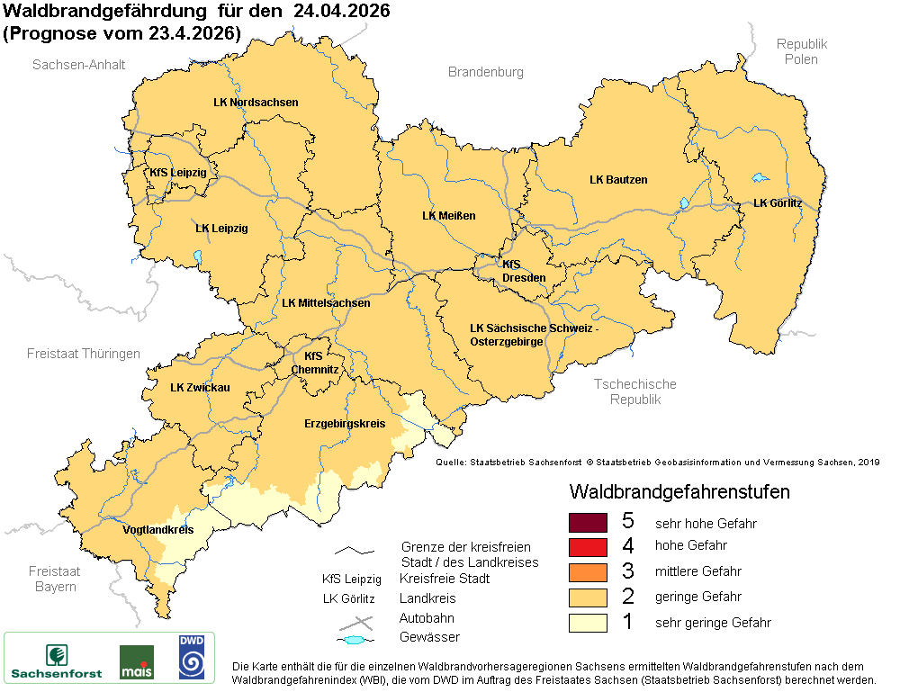 Waldbrandgefährdung Sachsen