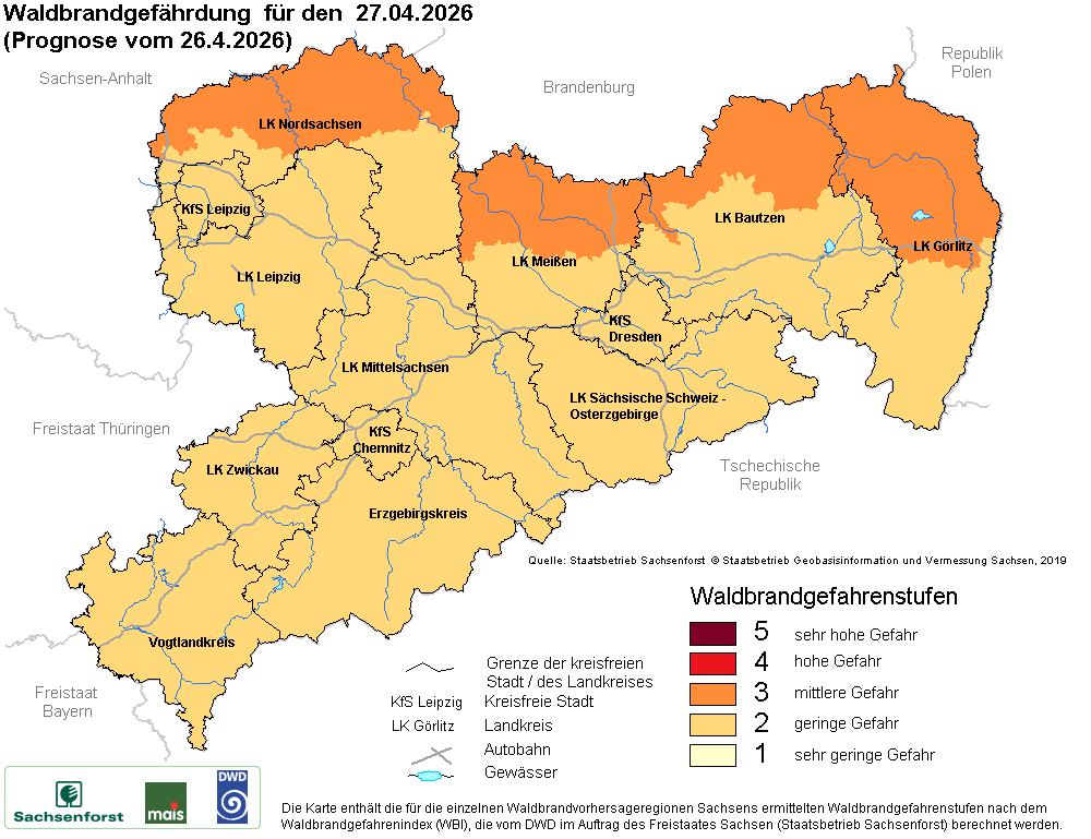 Waldbrandgefährdung Sachsen