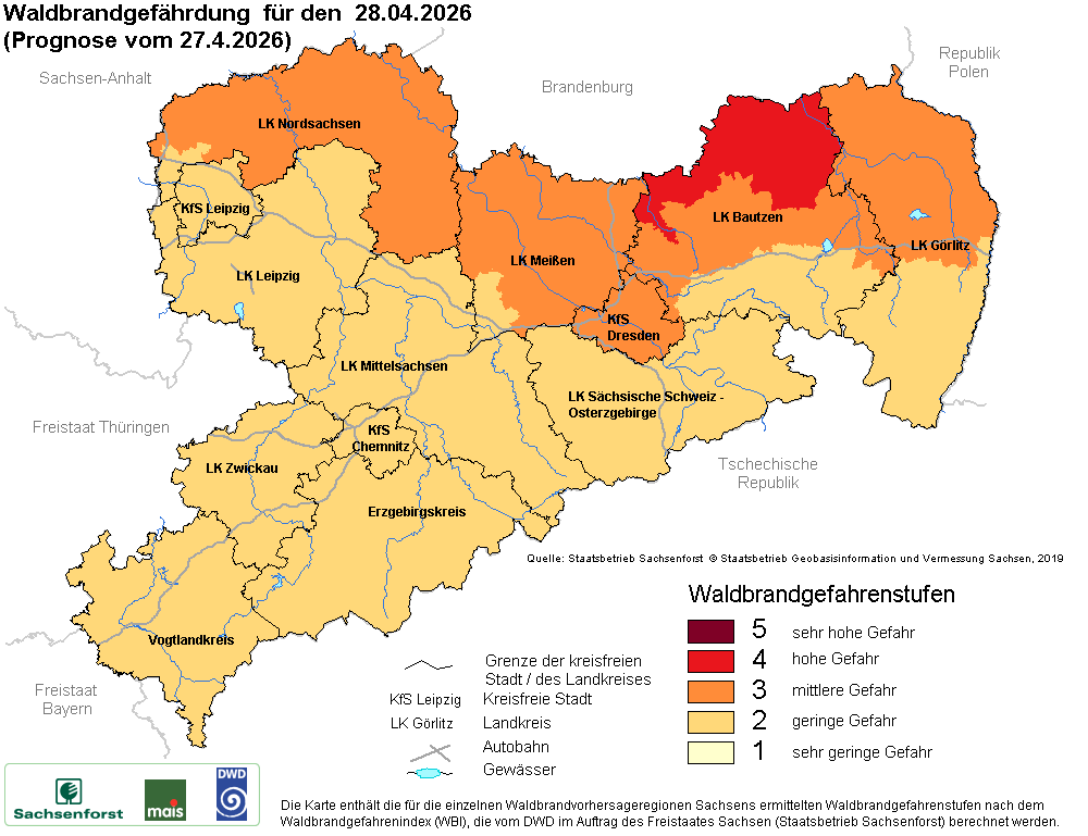 Waldbrandgefährdung Sachsen