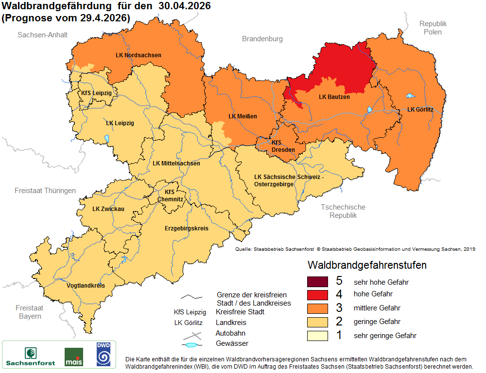 Waldbrandgefährdung Sachsen