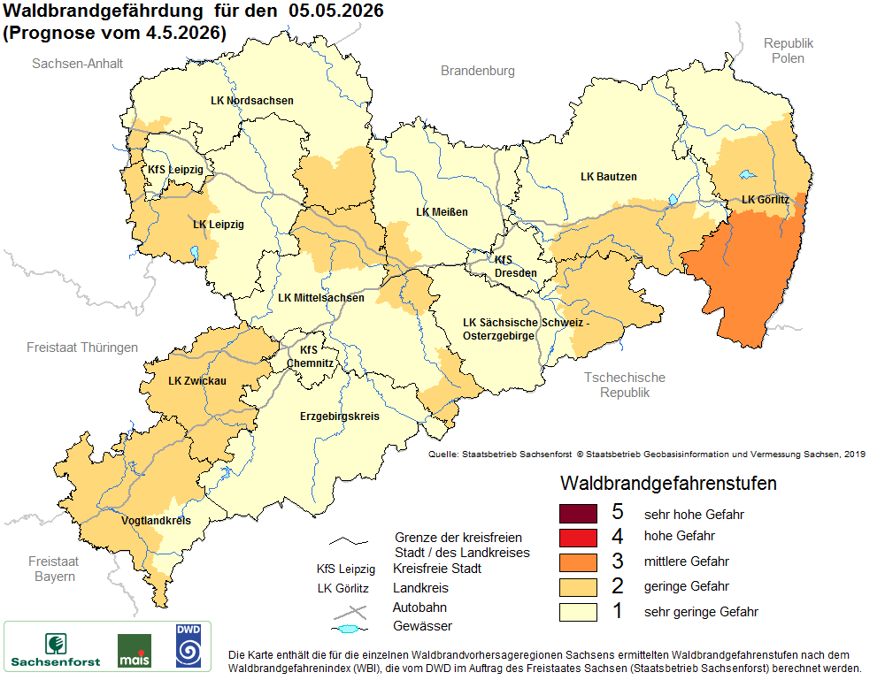 Waldbrandgefährdung Sachsen