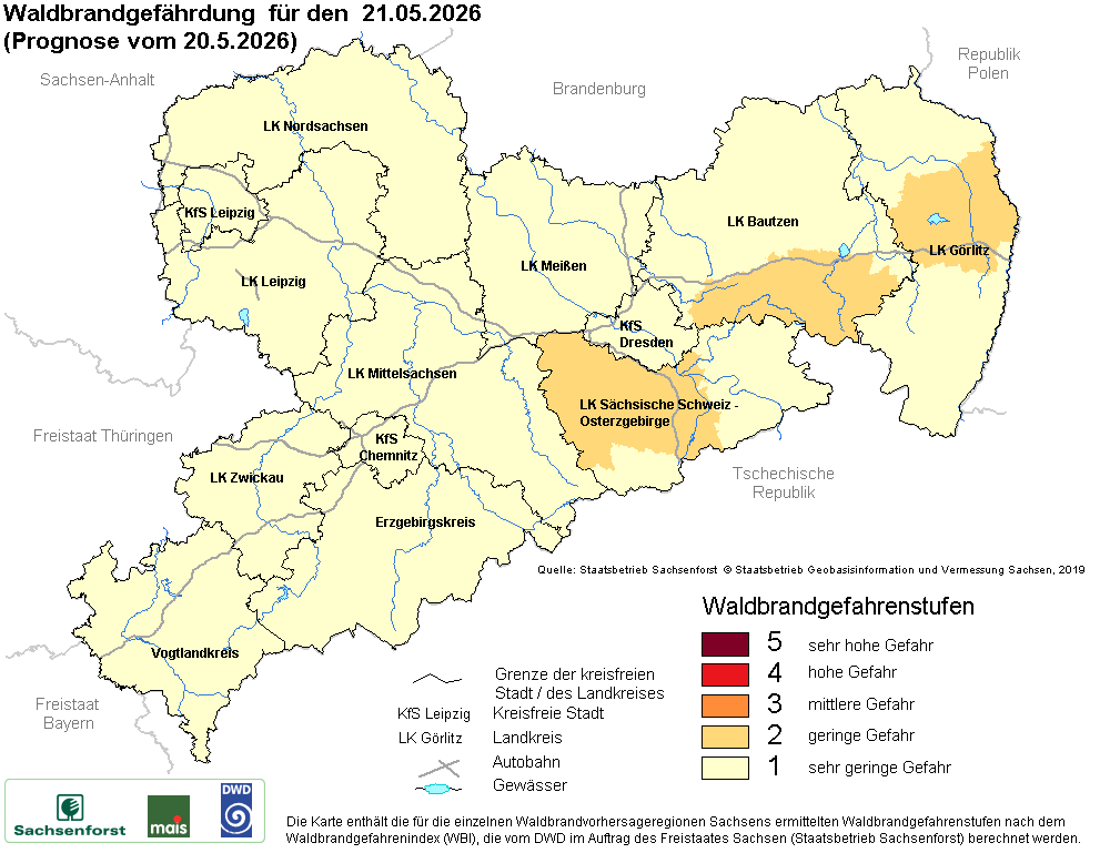 Waldbrandgefährdung Sachsen