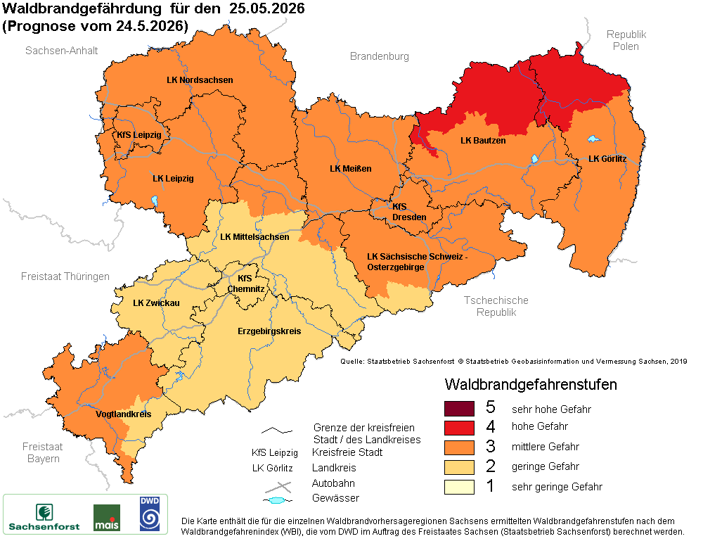Waldbrandgefährdung Sachsen