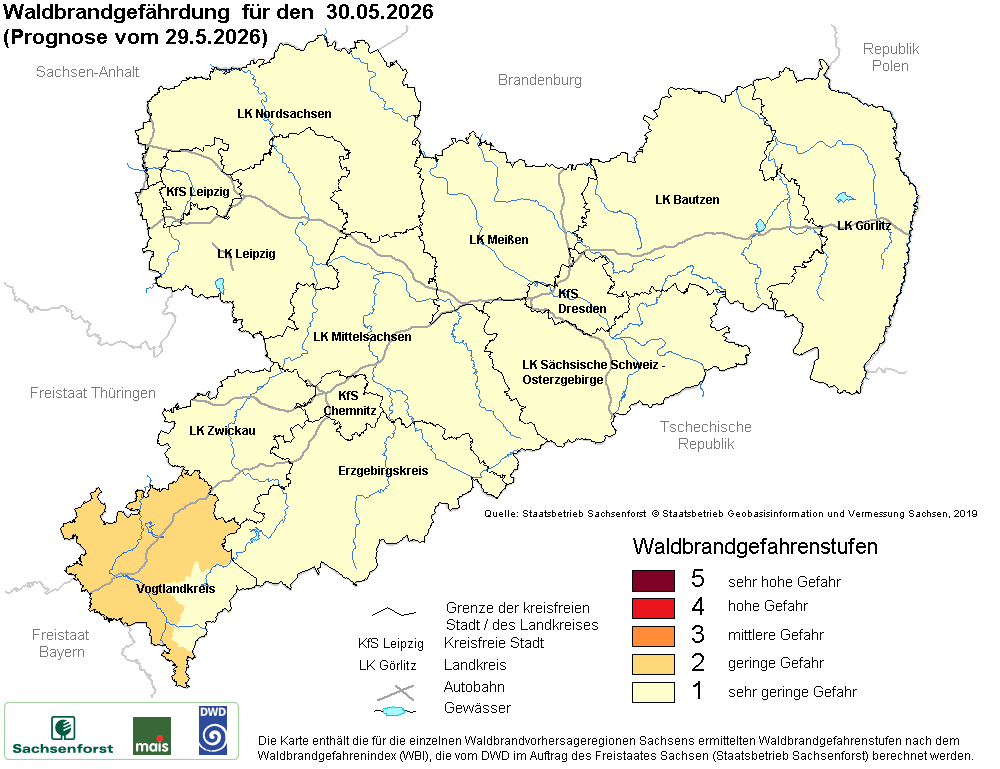 Waldbrandgefährdung Sachsen