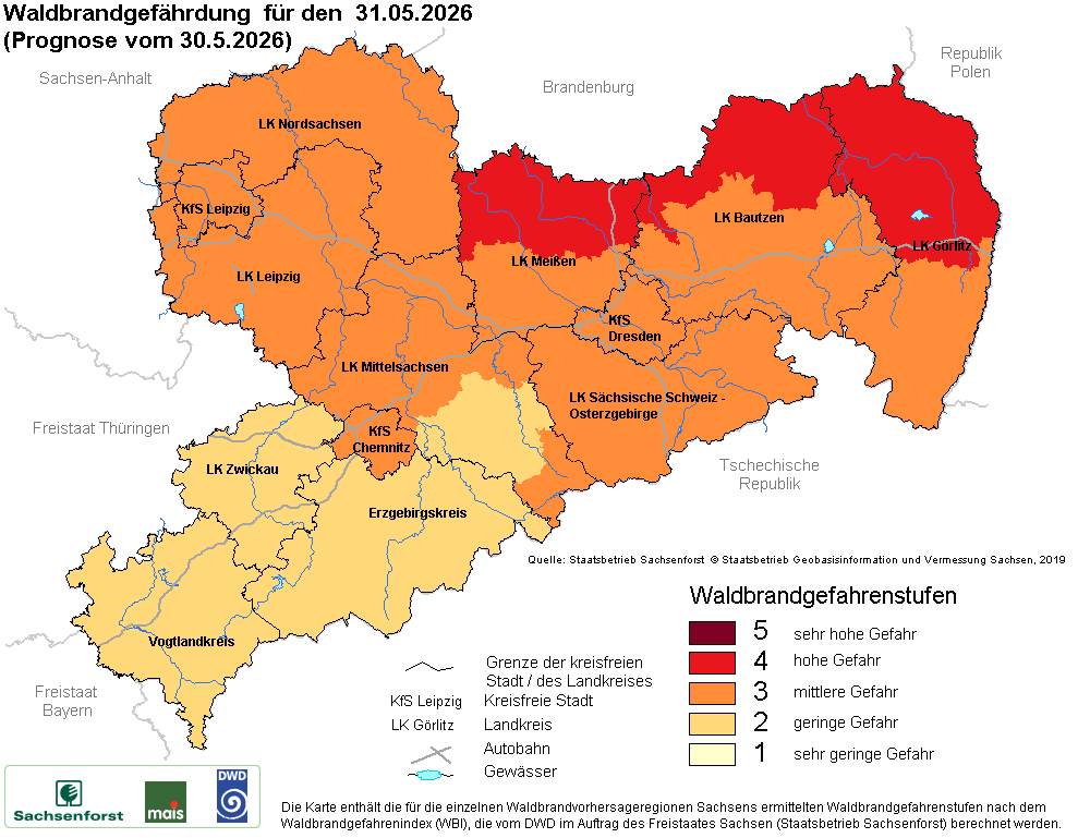 Waldbrandgefährdung Sachsen