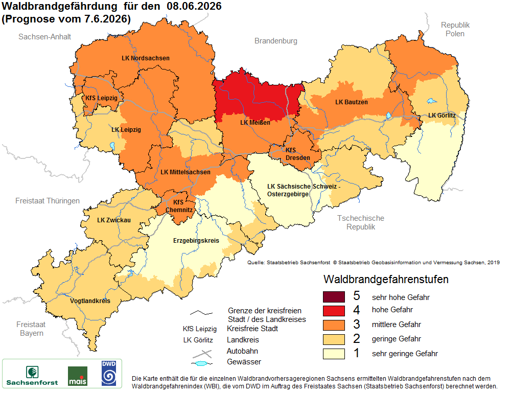 Waldbrandgefährdung Sachsen