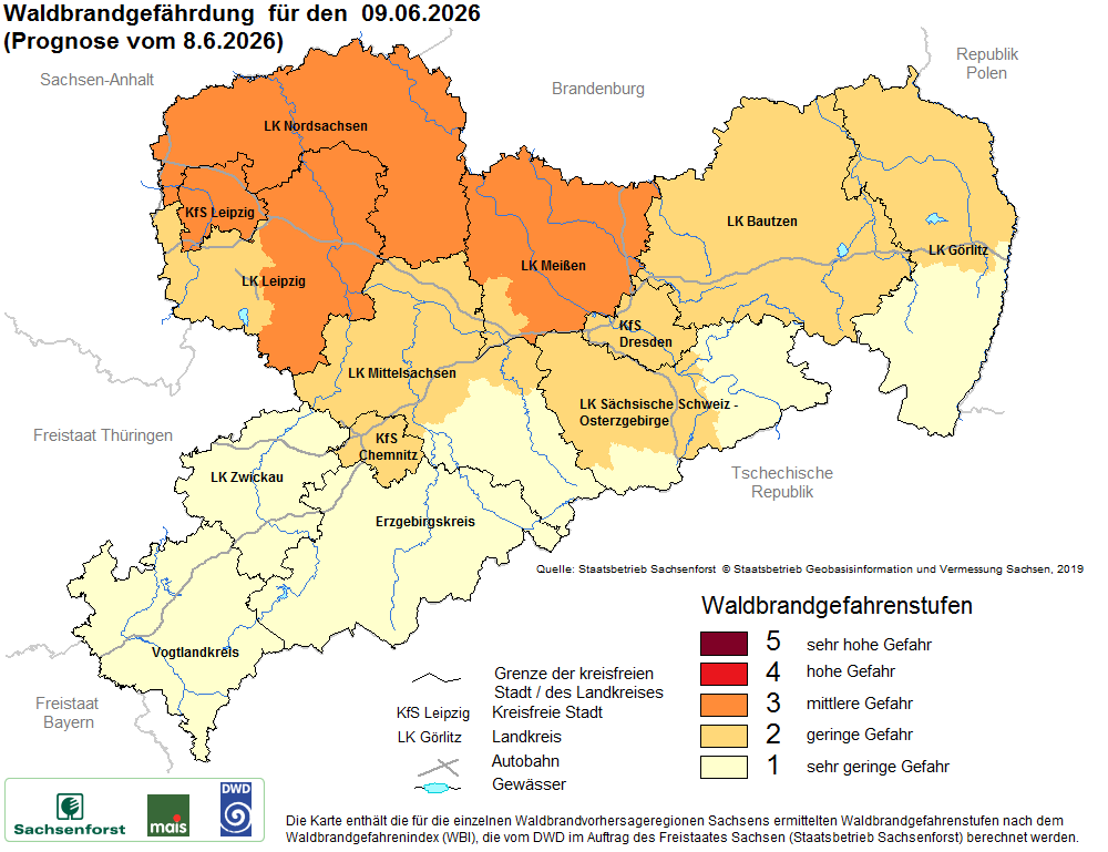 Waldbrandgefährdung Sachsen