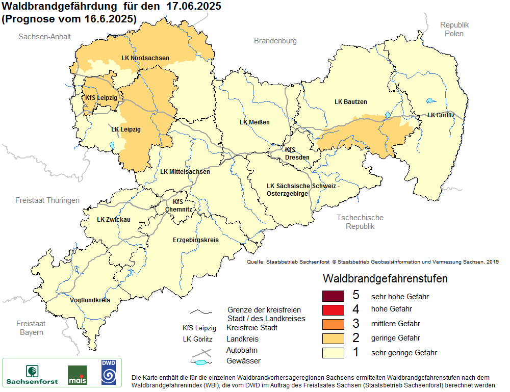 Waldbrandgefährdung Sachsen