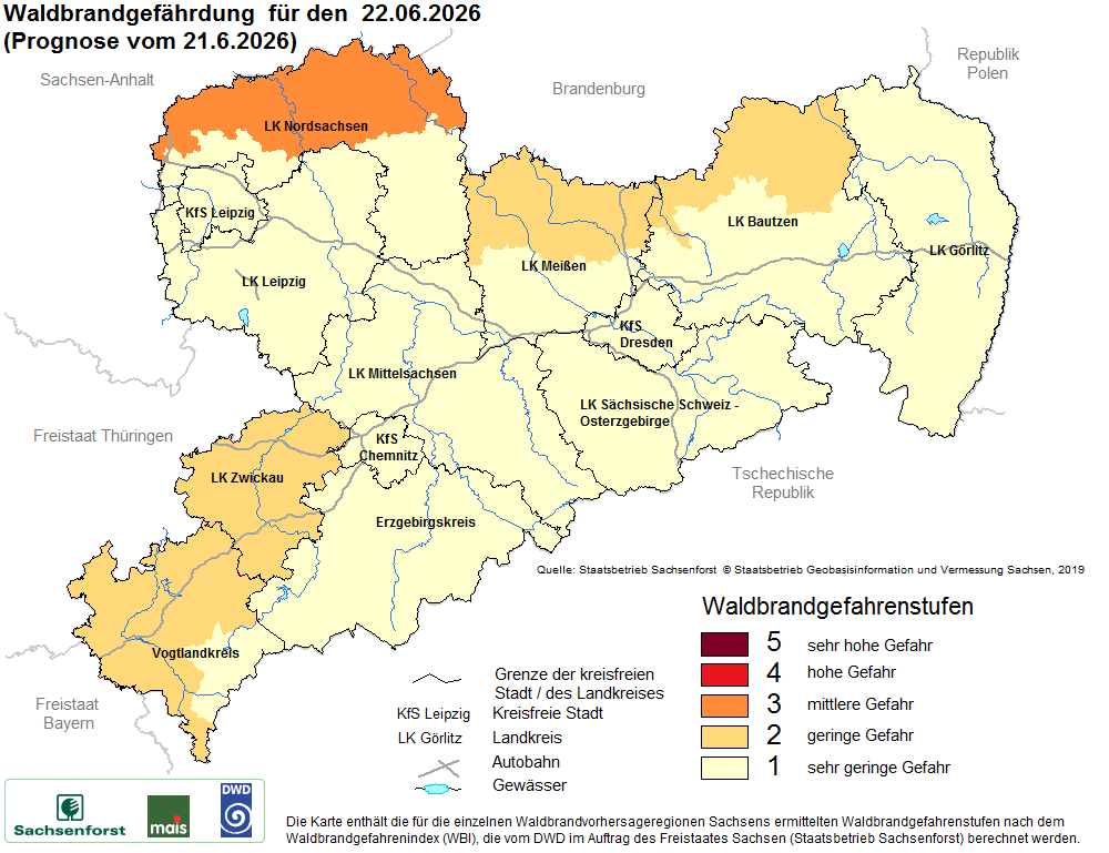 Waldbrandgefährdung Sachsen