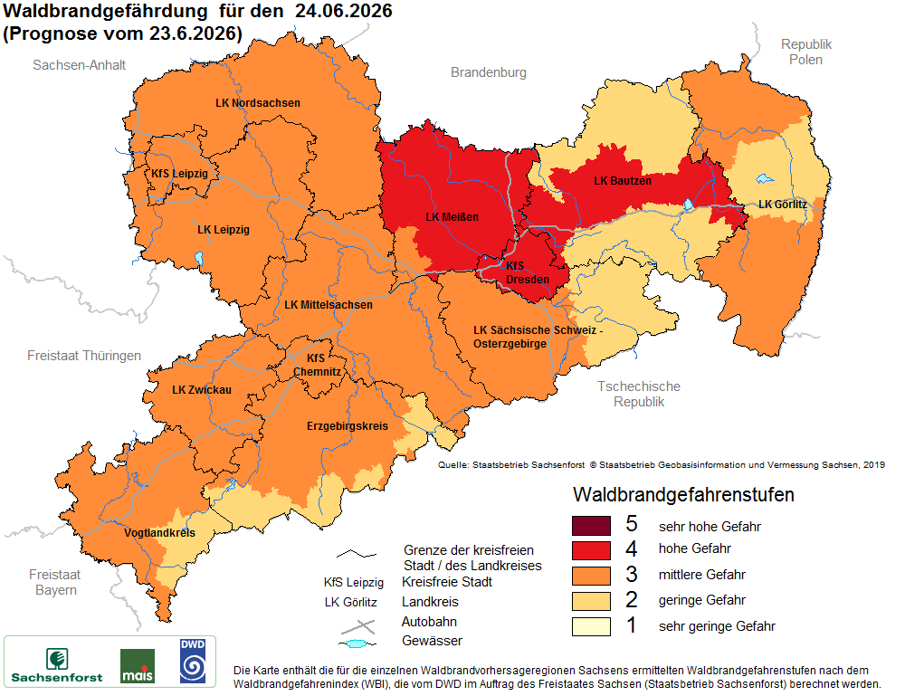 Waldbrandgefährdung Sachsen