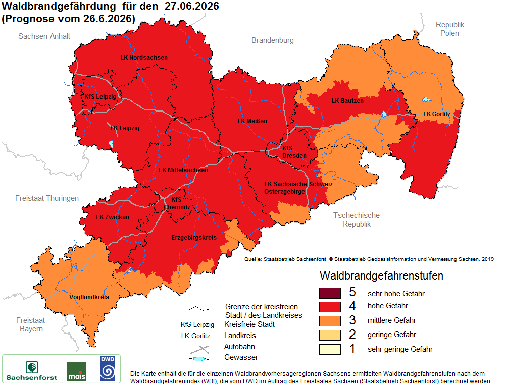 Waldbrandgefährdung Sachsen
