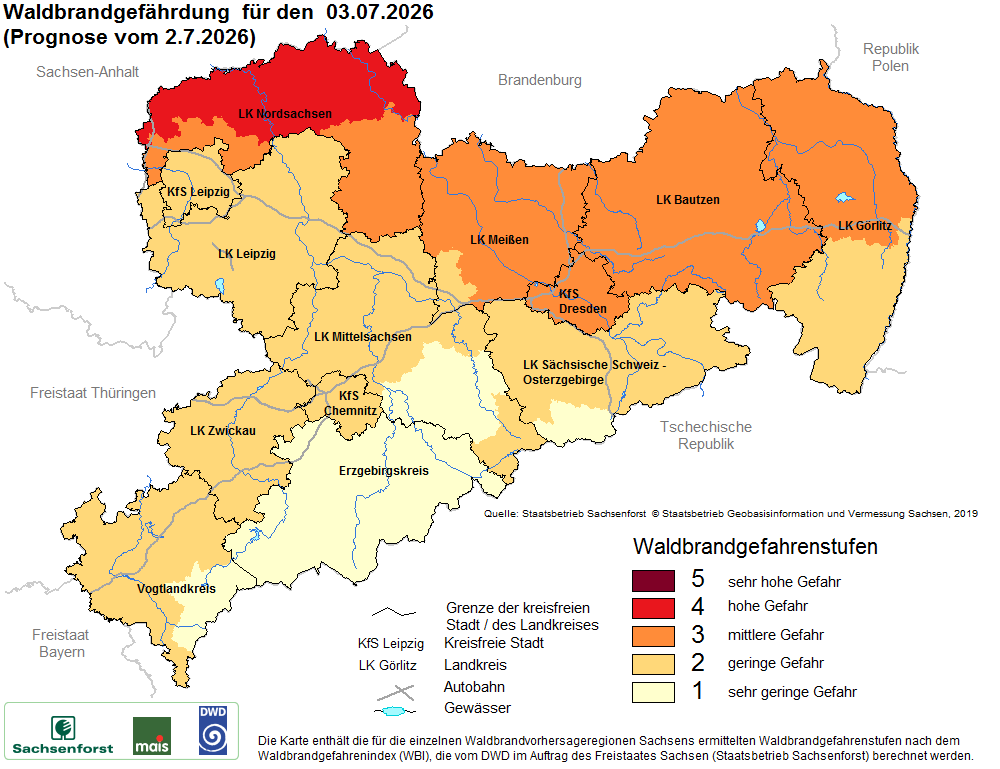 Waldbrandgefährdung Sachsen