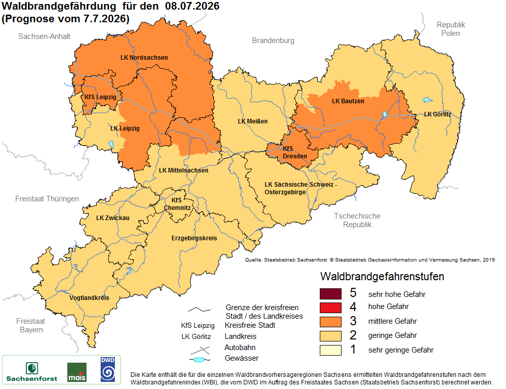 Waldbrandgefährdung Sachsen