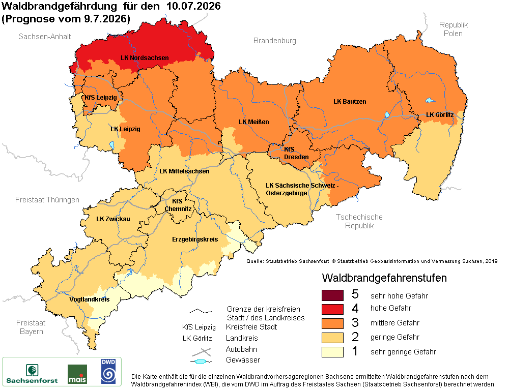 Waldbrandgefährdung Sachsen