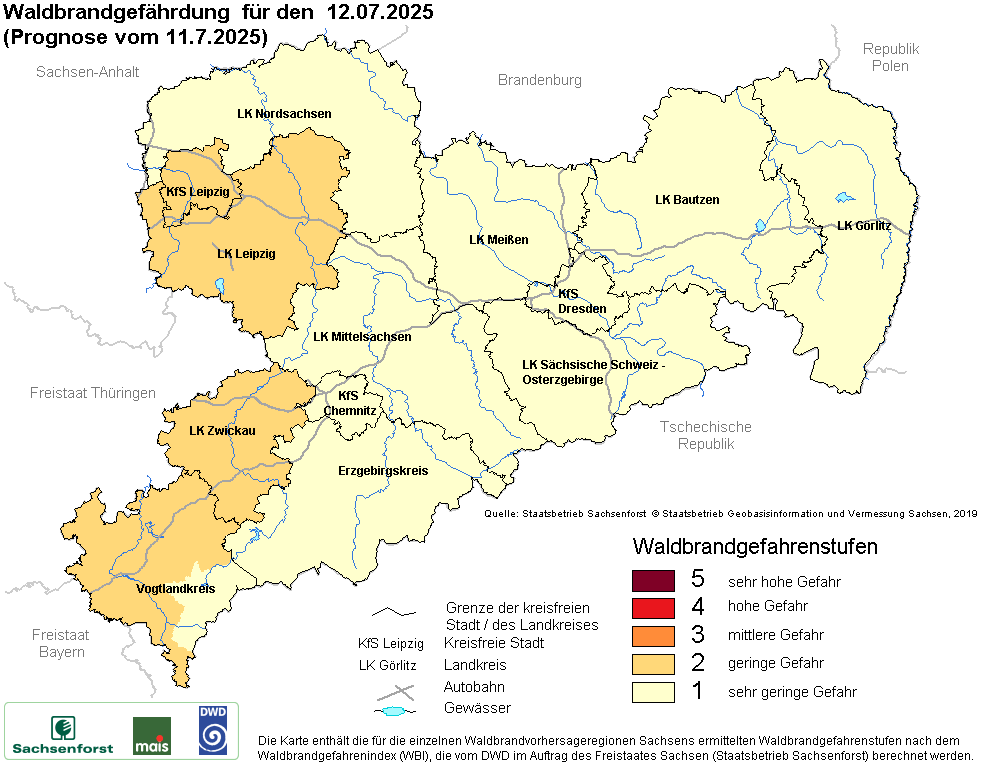 Waldbrandgefährdung Sachsen
