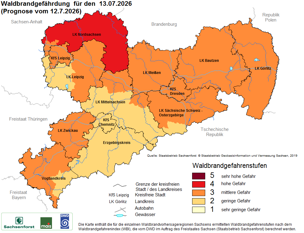 Waldbrandgefährdung Sachsen