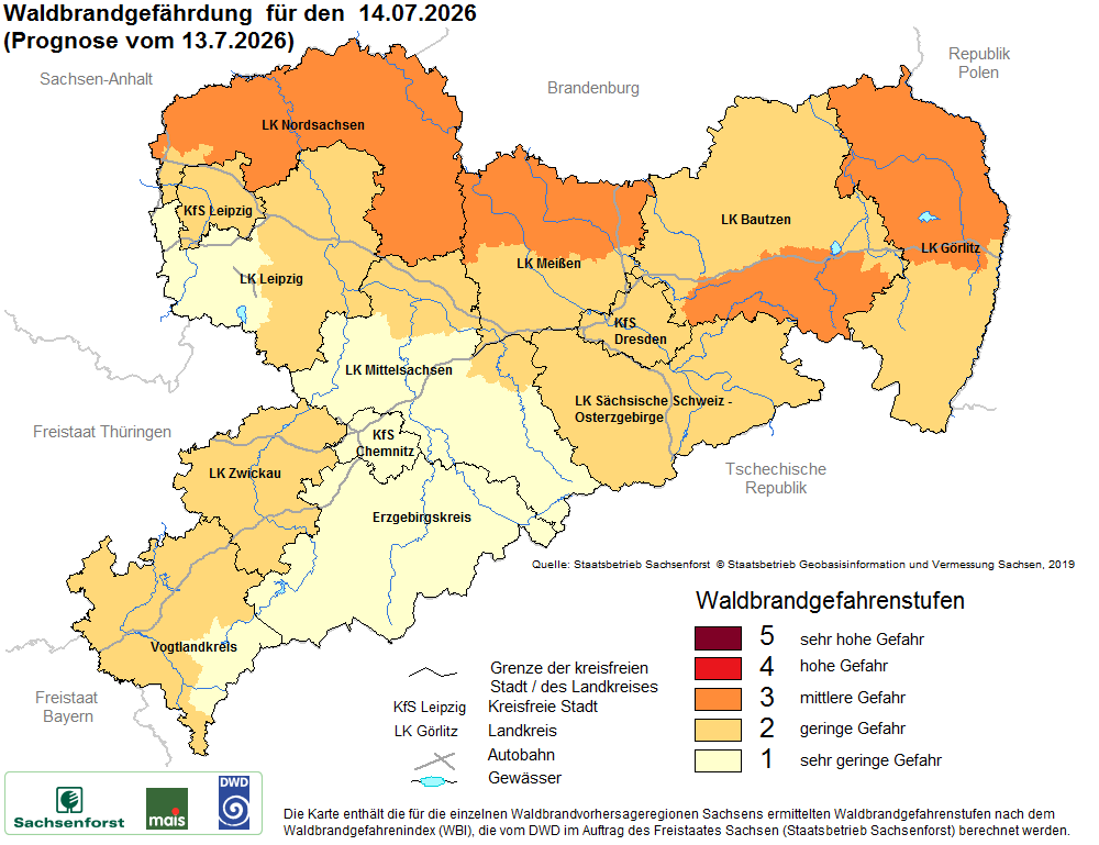 Waldbrandgefährdung Sachsen