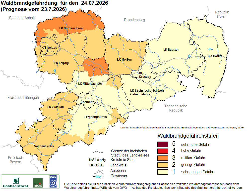 Waldbrandgefährdung Sachsen