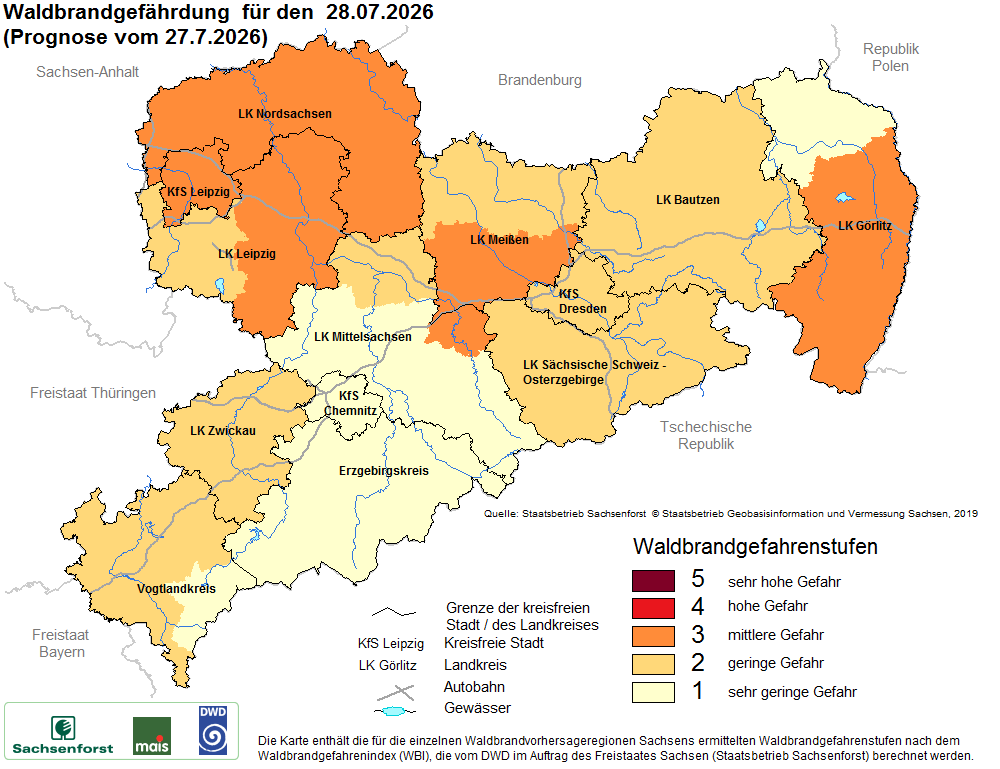 Waldbrandgefährdung Sachsen