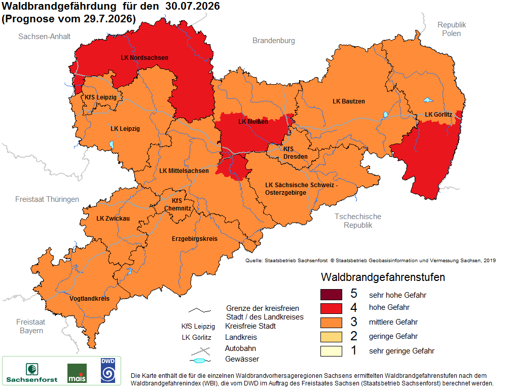 Waldbrandgefährdung Sachsen