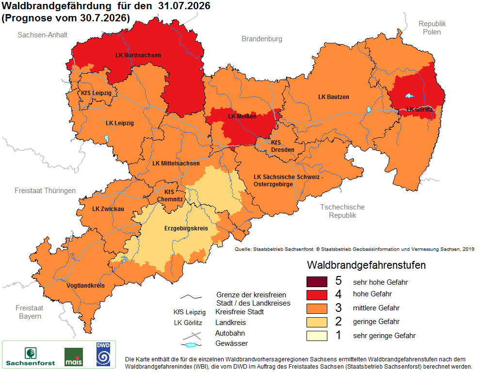 Waldbrandgefährdung Sachsen
