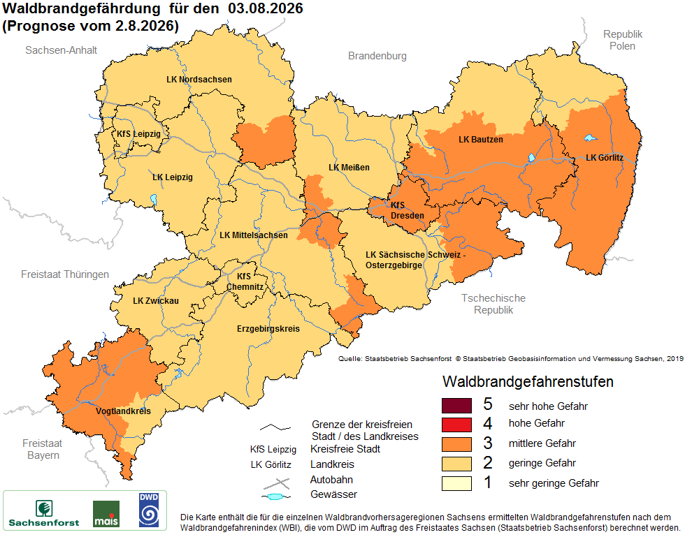 Waldbrandgefährdung Sachsen