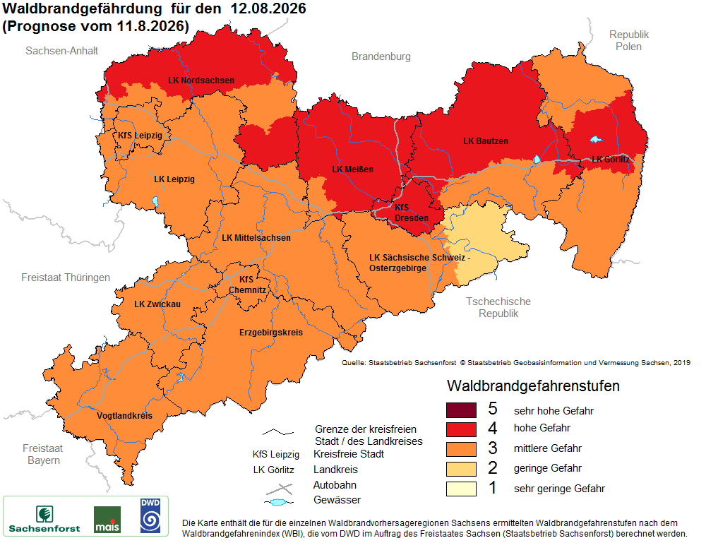 Waldbrandgefährdung Sachsen
