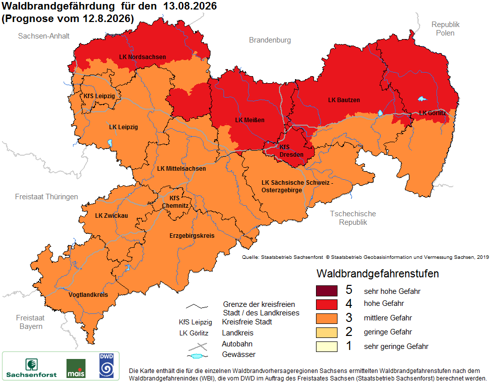 Waldbrandgefährdung Sachsen