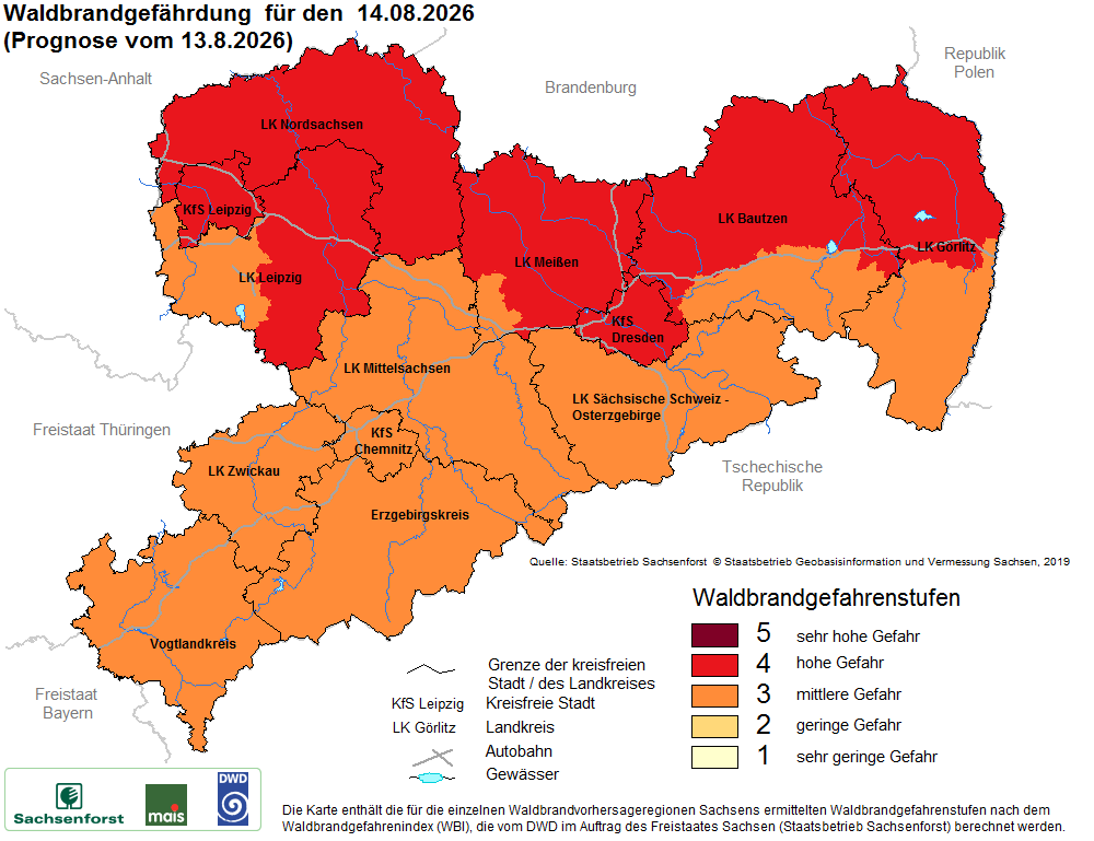 Waldbrandgefährdung Sachsen