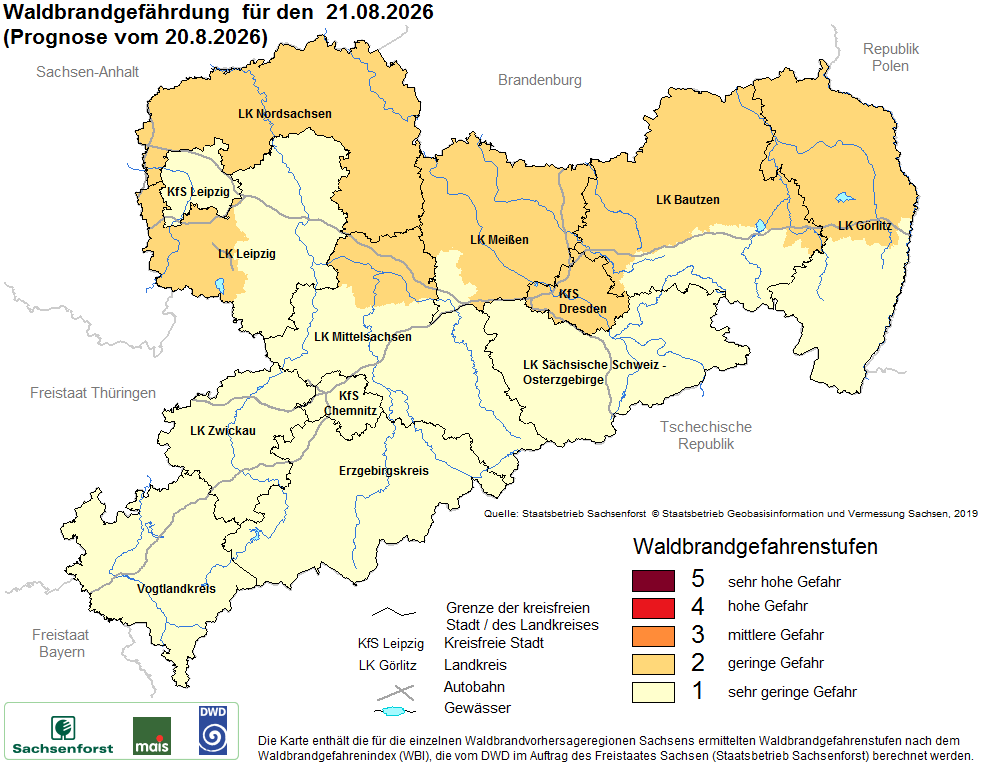 Waldbrandgefährdung Sachsen