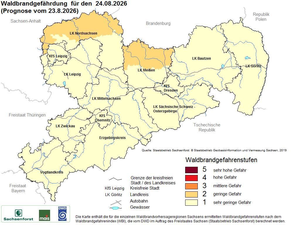 Waldbrandgefährdung Sachsen