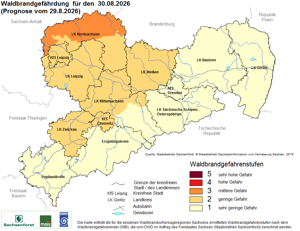Waldbrandgefährdung Sachsen