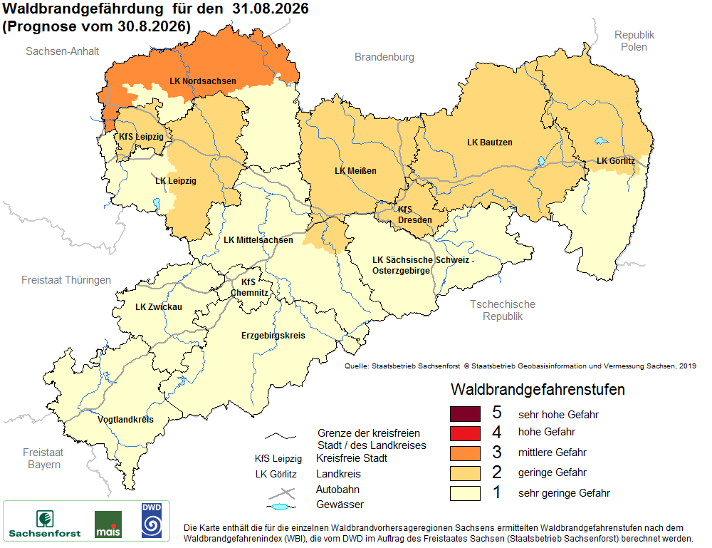 Waldbrandgefährdung Sachsen