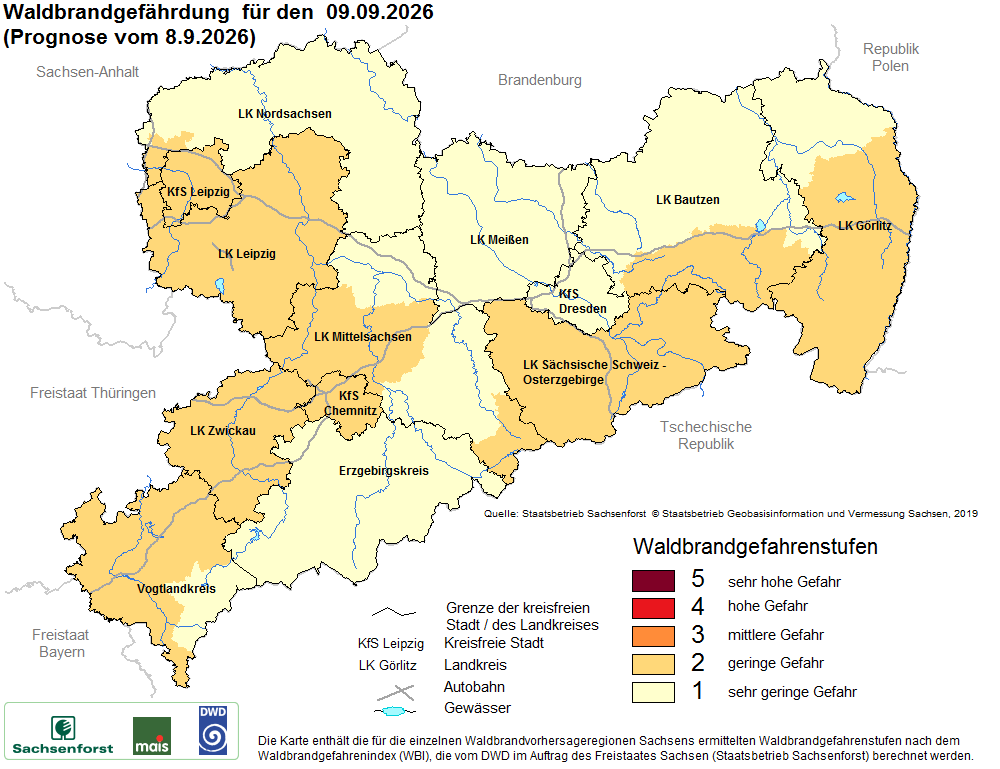 Waldbrandgefährdung Sachsen