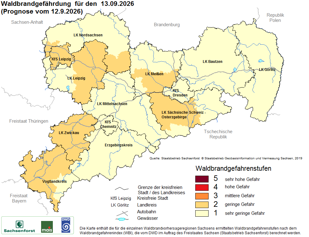 Waldbrandgefährdung Sachsen