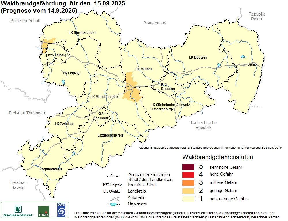 Waldbrandgefährdung Sachsen