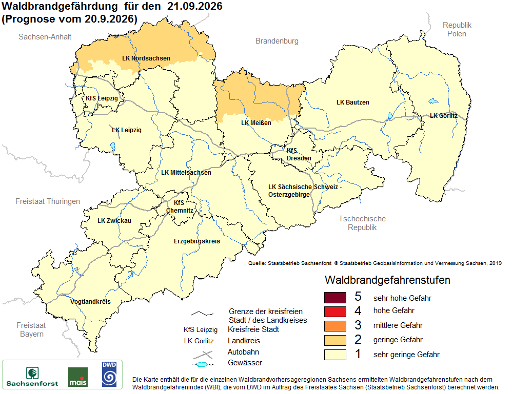 Waldbrandgefährdung Sachsen